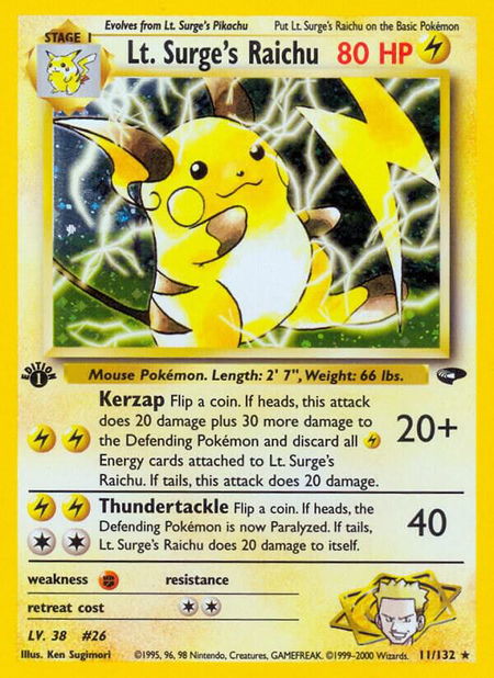 Lt. Surge's Raichu - Gym Challenge Pokémon trading card