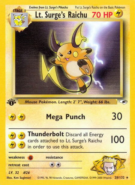 Lt. Surge's Raichu - Gym Heroes Pokémon trading card