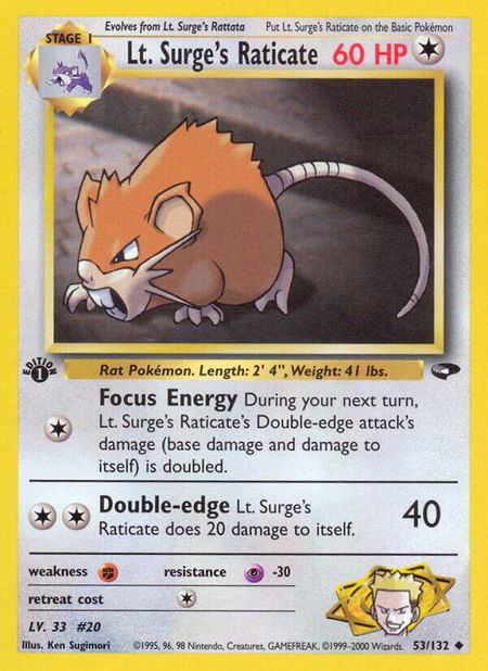 Lt. Surge's Raticate - Gym Challenge Pokémon trading card