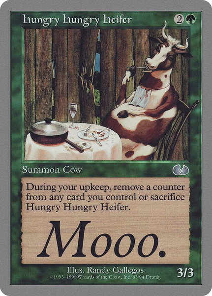 Hungry Hungry Heifer trading card from Unglued Hungry Hungry Heifer - Unglued Magic: The Gathering trading card