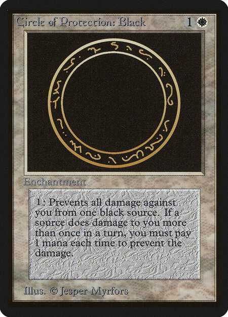 Circle of Protection: Black trading card from Beta Edition Circle of Protection: Black - Beta Edition Magic: The Gathering trading card