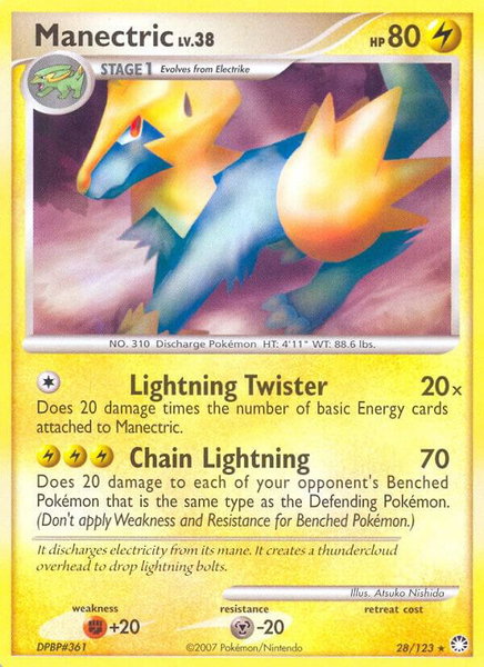 Manectric trading card from Mysterious Treasures Manectric - Mysterious Treasures Pokémon trading card