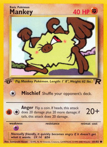 Mankey trading card from Team Rocket Mankey - Team Rocket Pokémon trading card