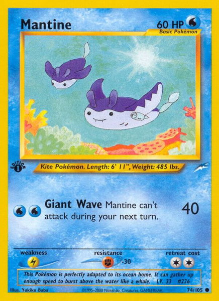 Mantine trading card from Neo Destiny Mantine - Neo Destiny Pokémon trading card