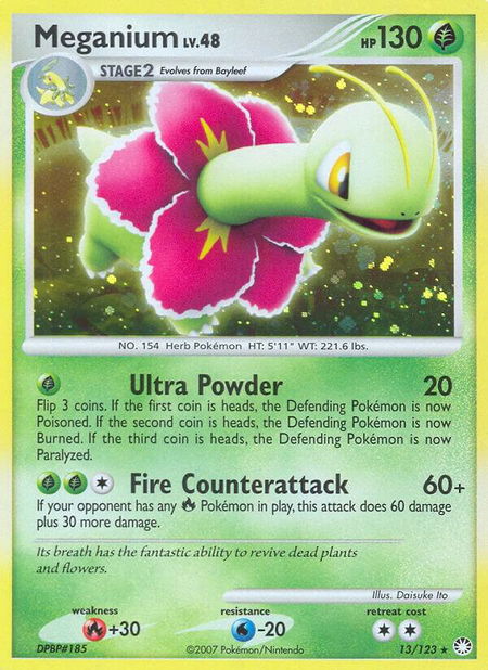 Meganium trading card from Mysterious Treasures Meganium - Mysterious Treasures Pokémon trading card