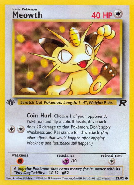 Meowth trading card from Team Rocket Meowth - Team Rocket Pokémon trading card