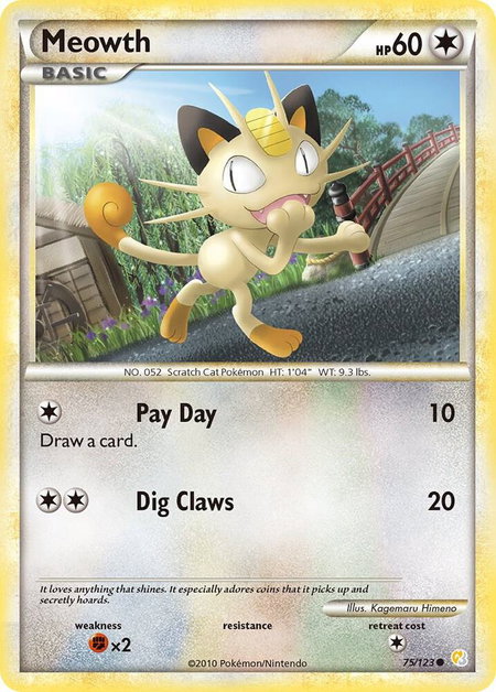Meowth trading card from HeartGold SoulSilver Meowth - HeartGold SoulSilver Pokémon trading card