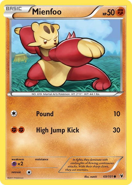 Mienfoo trading card from Noble Victories Mienfoo - Noble Victories Pokémon trading card
