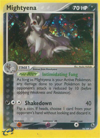 Mightyena - 10/109 trading card from Ruby and Sapphire Mightyena - 10/109 - Ruby and Sapphire Pokémon trading card