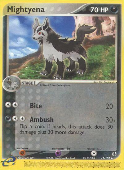 Mightyena - 42/109 trading card from Ruby and Sapphire Mightyena - 42/109 - Ruby and Sapphire Pokémon trading card