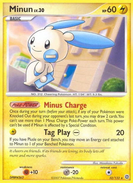 Minun - Secret Wonders Pokémon trading card