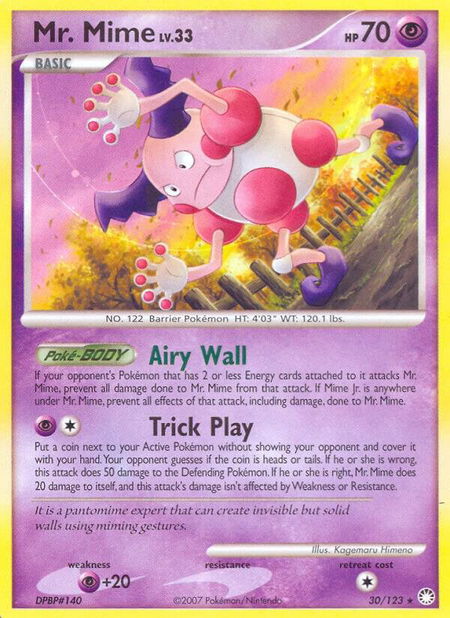 Mr. Mime trading card from Mysterious Treasures Mr. Mime - Mysterious Treasures Pokémon trading card