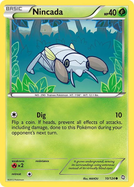 Nincada trading card from Dragons Exalted Nincada - Dragons Exalted Pokémon trading card