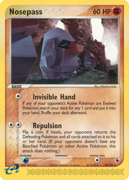Nosepass trading card from Ruby and Sapphire Nosepass - Ruby and Sapphire Pokémon trading card