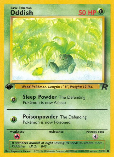 Oddish trading card from Team Rocket Oddish - Team Rocket Pokémon trading card