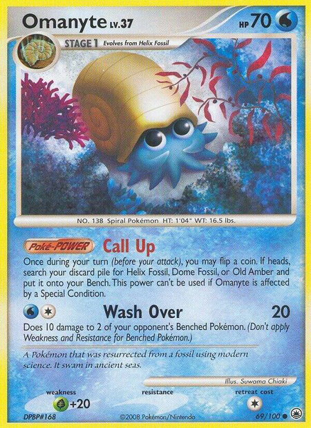 Omanyte trading card from Majestic Dawn Omanyte - Majestic Dawn Pokémon trading card
