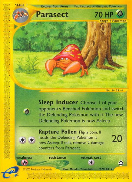 Parasect trading card from Aquapolis Parasect - Aquapolis Pokémon trading card
