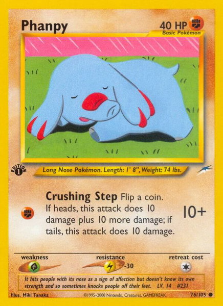 Phanpy trading card from Neo Destiny Phanpy - Neo Destiny Pokémon trading card