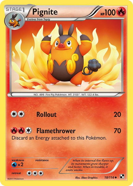 Pignite (18) trading card from Black and White Pignite (18) - Black and White Pokémon trading card