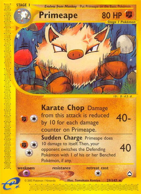 Primeape - Aquapolis Pokémon trading card