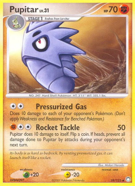 Pupitar trading card from Mysterious Treasures Pupitar - Mysterious Treasures Pokémon trading card