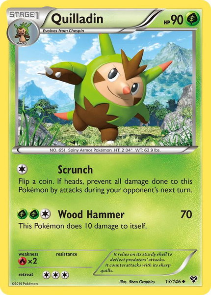 Quilladin trading card from XY Base Set Quilladin - XY Base Set Pokémon trading card