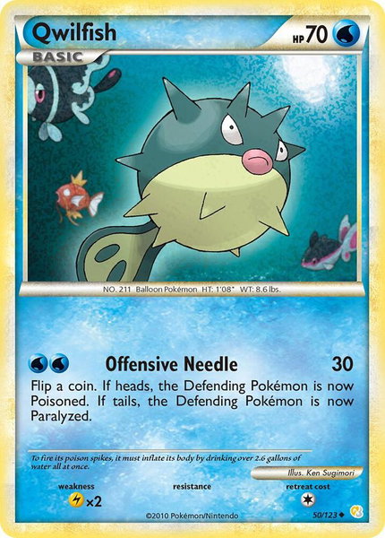Qwilfish trading card from HeartGold SoulSilver Qwilfish - HeartGold SoulSilver Pokémon trading card