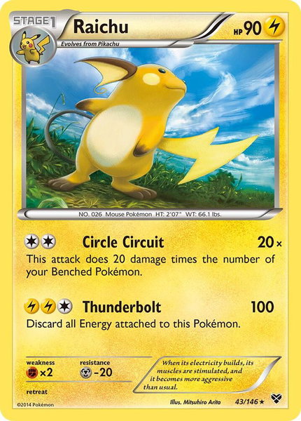 Raichu trading card from XY Base Set Raichu - XY Base Set Pokémon trading card