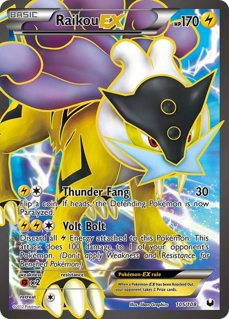Raikou EX (105 Full Art) - Dark Explorers Pokémon trading card