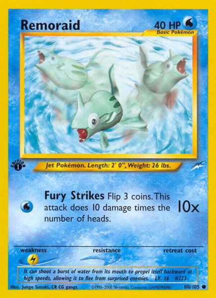 Remoraid trading card from Neo Destiny Remoraid - Neo Destiny Pokémon trading card