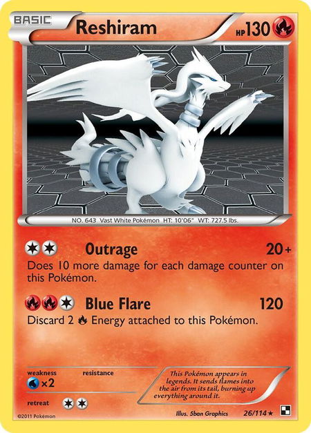 Reshiram - Black and White Pokémon trading card
