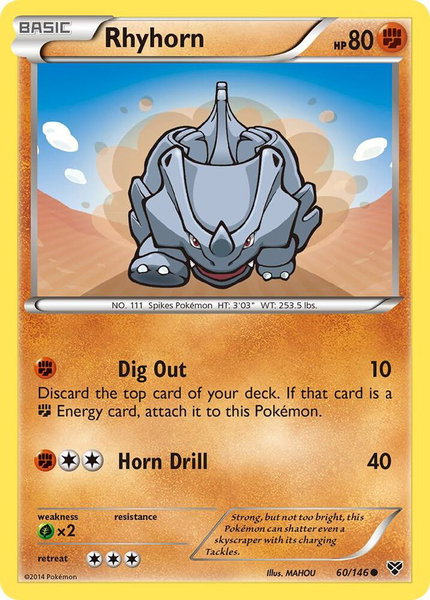Rhyhorn trading card from XY Base Set Rhyhorn - XY Base Set Pokémon trading card