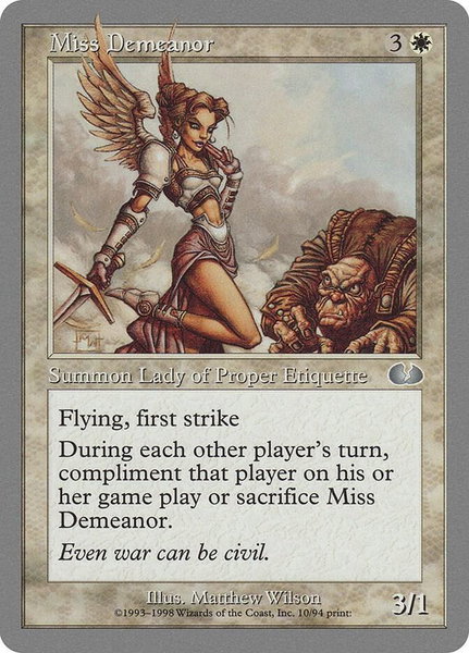 Miss Demeanor trading card from Unglued Miss Demeanor - Unglued Magic: The Gathering trading card