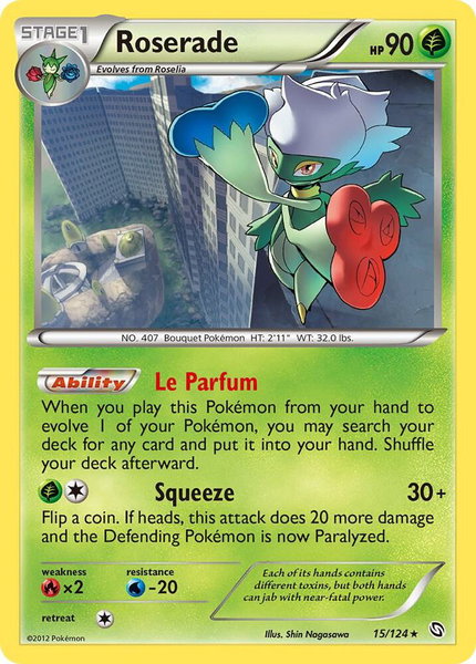 Roserade (15) trading card from Dragons Exalted Roserade (15) - Dragons Exalted Pokémon trading card