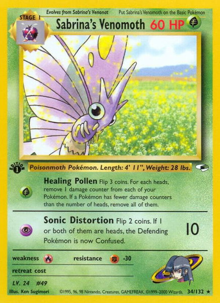 Sabrina's Venomoth trading card from Gym Heroes Sabrina's Venomoth - Gym Heroes Pokémon trading card