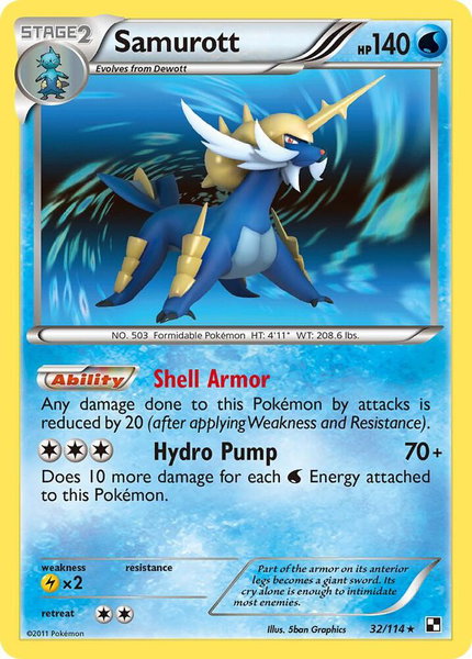 Samurott (32) trading card from Black and White Samurott (32) - Black and White Pokémon trading card