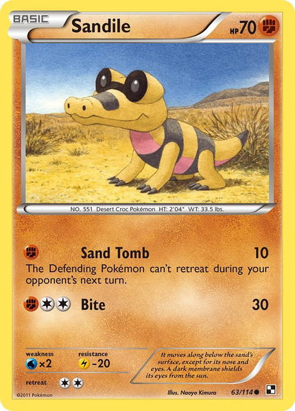 Sandile trading card from Black and White Sandile - Black and White Pokémon trading card