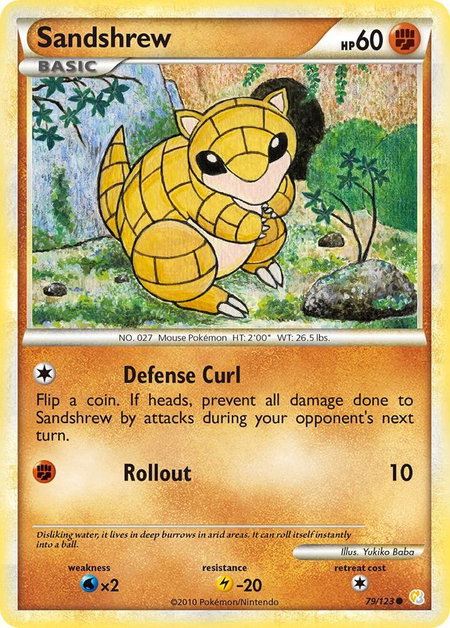 Sandshrew trading card from HeartGold SoulSilver Sandshrew - HeartGold SoulSilver Pokémon trading card