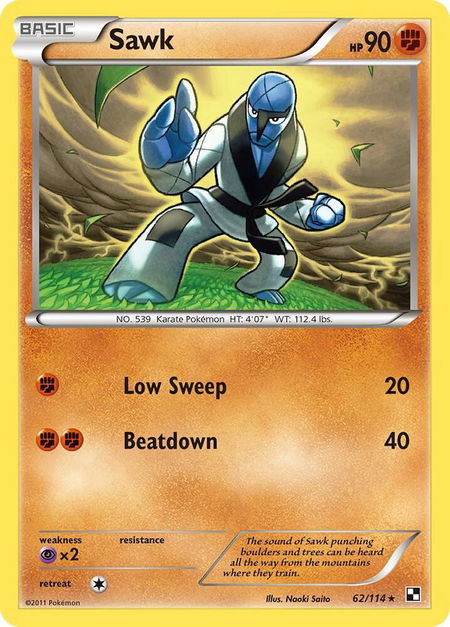 Sawk trading card from Black and White Sawk - Black and White Pokémon trading card