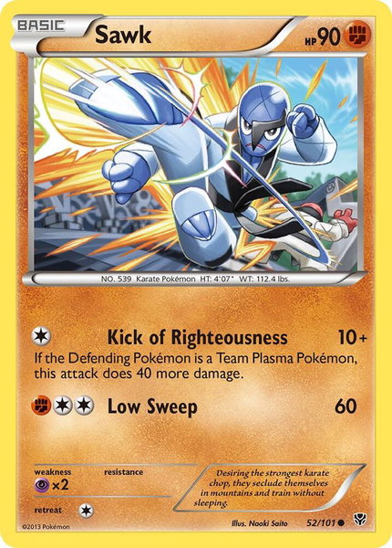 Sawk trading card from Plasma Blast Sawk - Plasma Blast Pokémon trading card