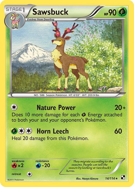 Sawsbuck trading card from Black and White Sawsbuck - Black and White Pokémon trading card