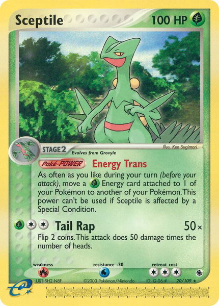 Sceptile - 20/109 trading card from Ruby and Sapphire Sceptile - 20/109 - Ruby and Sapphire Pokémon trading card