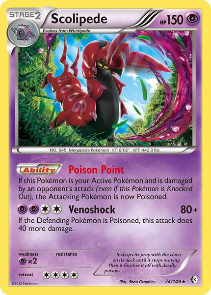 Scolipede trading card from Boundaries Crossed Scolipede - Boundaries Crossed Pokémon trading card