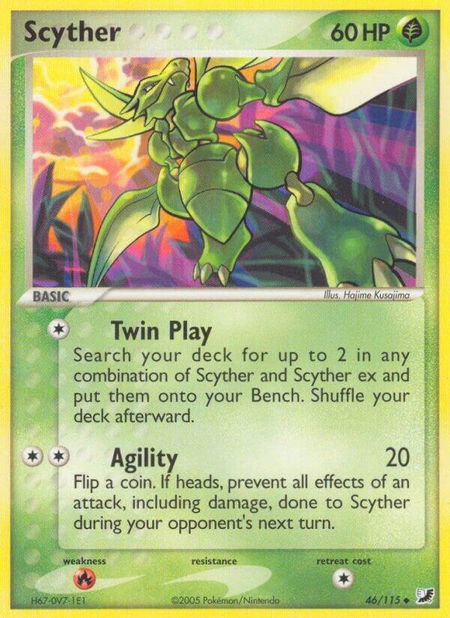 Scyther trading card from Unseen Forces Scyther - Unseen Forces Pokémon trading card