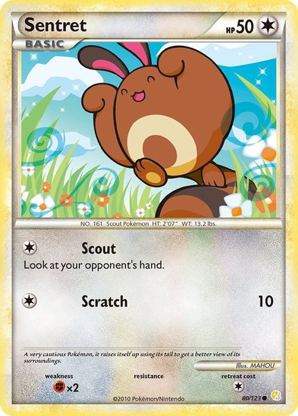 Sentret trading card from HeartGold SoulSilver Sentret - HeartGold SoulSilver Pokémon trading card