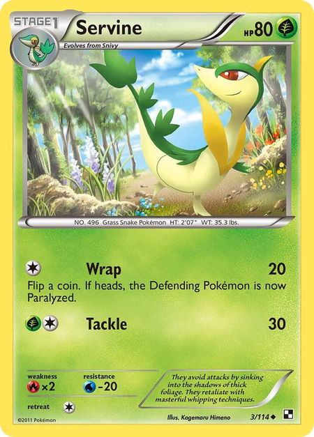 Servine (3) - Black and White Pokémon trading card