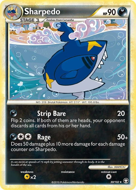 Sharpedo trading card from Triumphant Sharpedo - Triumphant Pokémon trading card