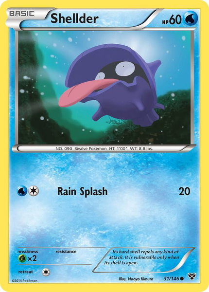 Shellder trading card from XY Base Set Shellder - XY Base Set Pokémon trading card
