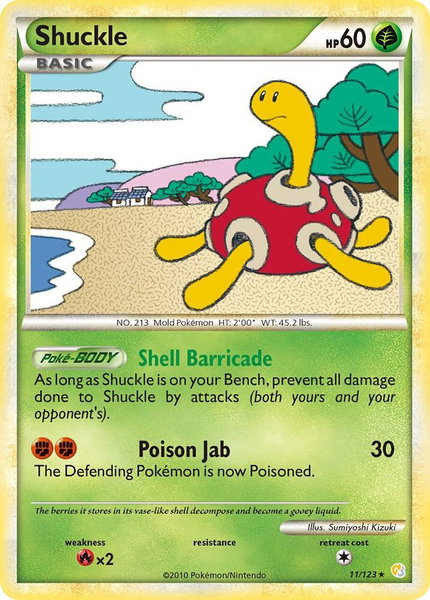 Shuckle trading card from HeartGold SoulSilver Shuckle - HeartGold SoulSilver Pokémon trading card