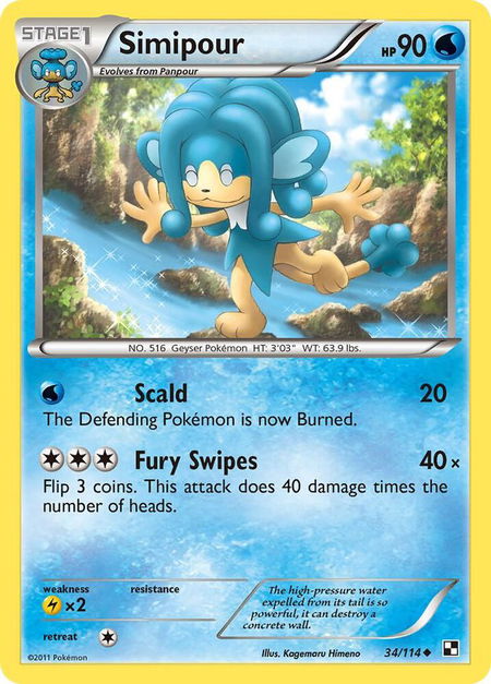 Simipour trading card from Black and White Simipour - Black and White Pokémon trading card